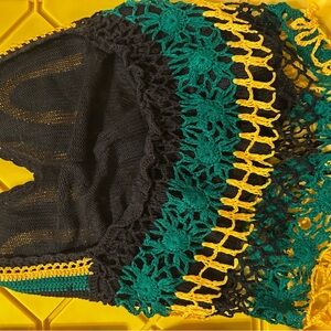 Black and Green Crochet Top with Yellow Accents